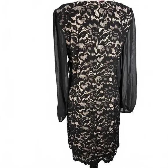 Jessica Howard JH Women's Size 10 Black Lace Shift Dress Lined Sheer Sleeves NWT - Picture 2 of 9